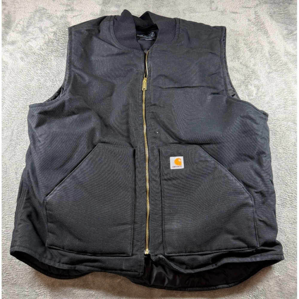 Carhartt V01 BLK Duck Work Vest Black Quilted Lined Full Zip XL